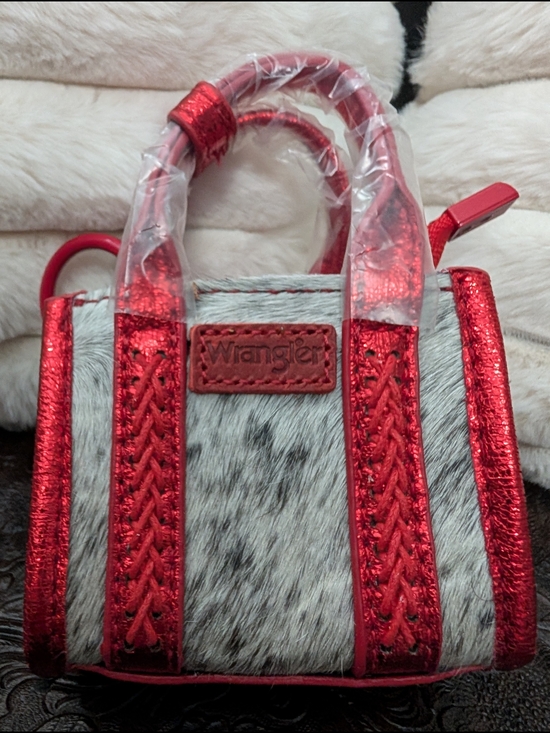 Wrangler Handbags - Wrangler Red Metallic & Gray Haircalf Mini Tote